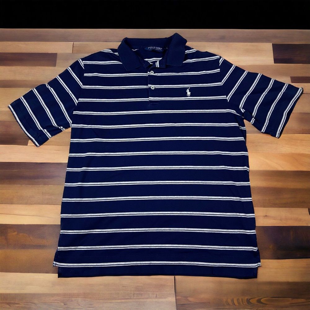 Polo Golf Ralph Lauren Shirt Mens M Blue White Stripe Preppy Pullover Casual